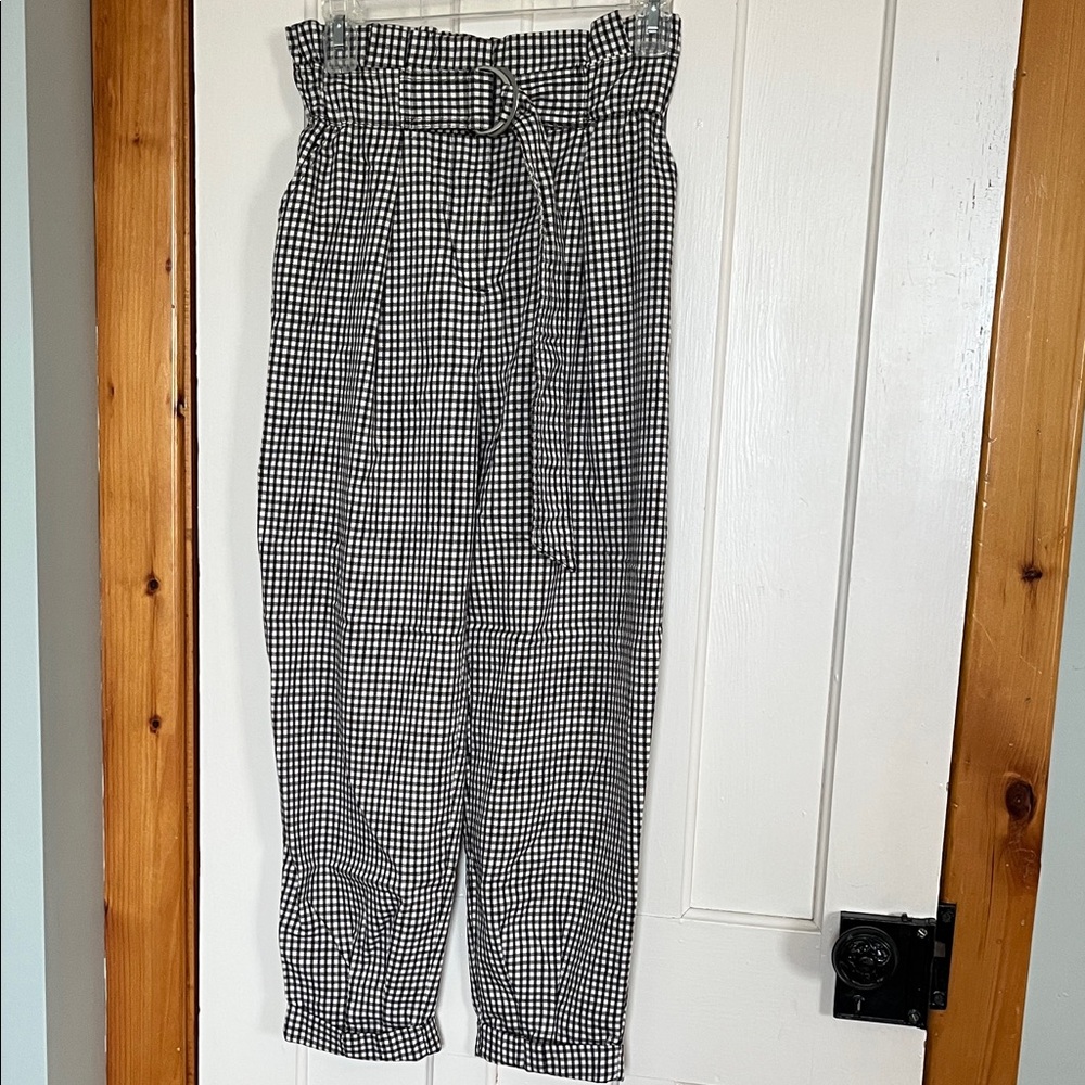 Bershka Gingham Paper Bag Pants